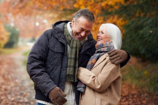 Senior couple enjoying the fall foliage.